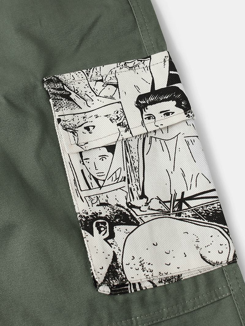 Męskie Kreskówki Anime Drukuj Bawełniane Sznurowane Spodnie Z Nogawkami Z Kieszenią