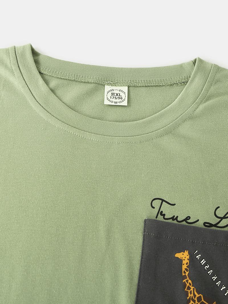 Męskie Kreskówki Żyrafa List Drukowanie Drop Shoulder Cotton Przytulne Zestawy Piżam