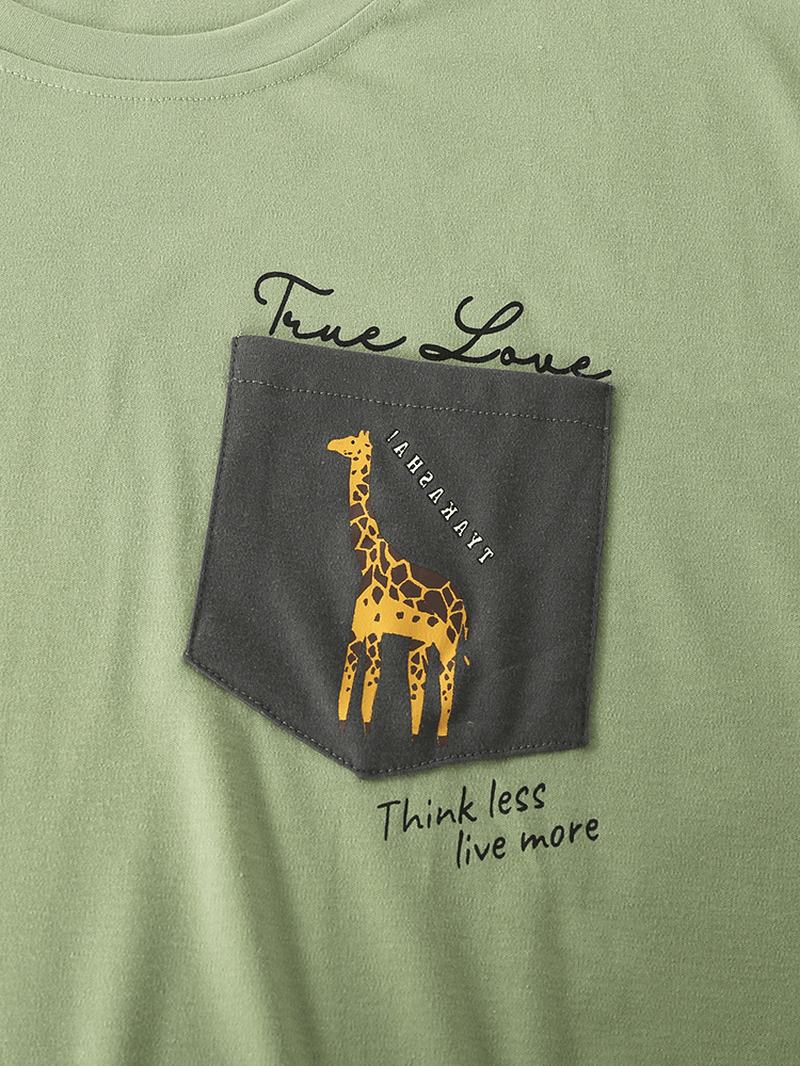 Męskie Kreskówki Żyrafa List Drukowanie Drop Shoulder Cotton Przytulne Zestawy Piżam