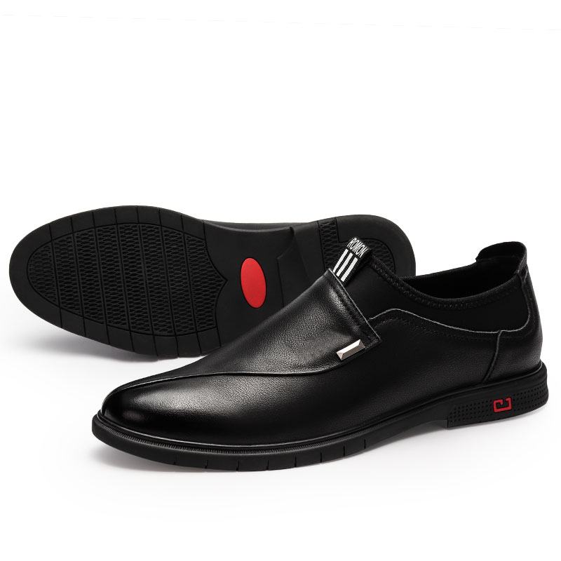 Męskie Krótkie Skórzane Szwy W CZystym Kolorze Slip-on Business Formalne Mokasyny