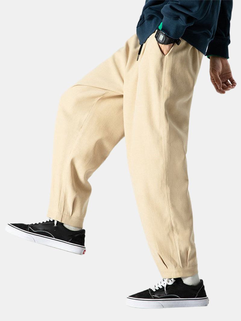 Męskie Krótkie Spodnie W Jednolitym Kolorze Luźny Sznurek W Połowie Talii Casual Harem Pants