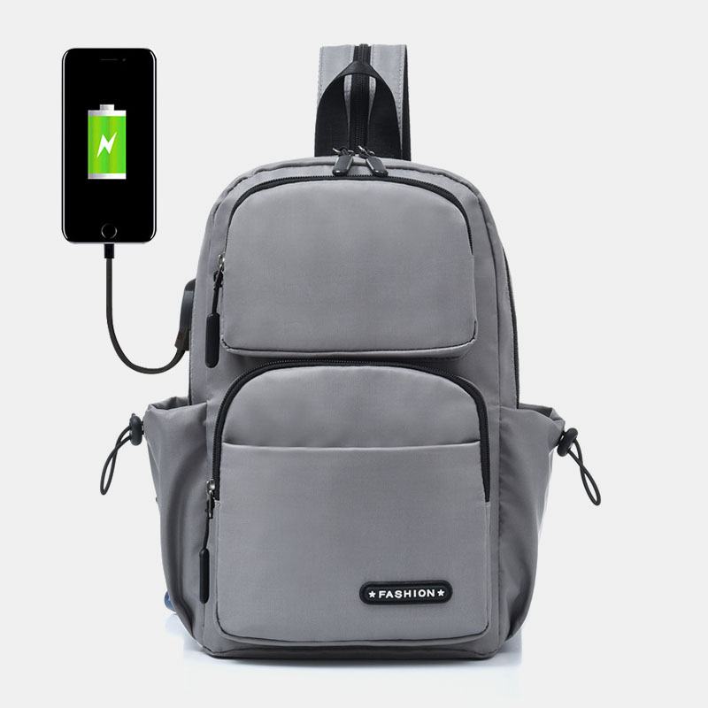 Męskie Ładowanie Usb Multi-carry Wielowarstwowa Wodoodporna Torba Crossbody Torba Na Klatkę Piersiową Plecak Na Ramię