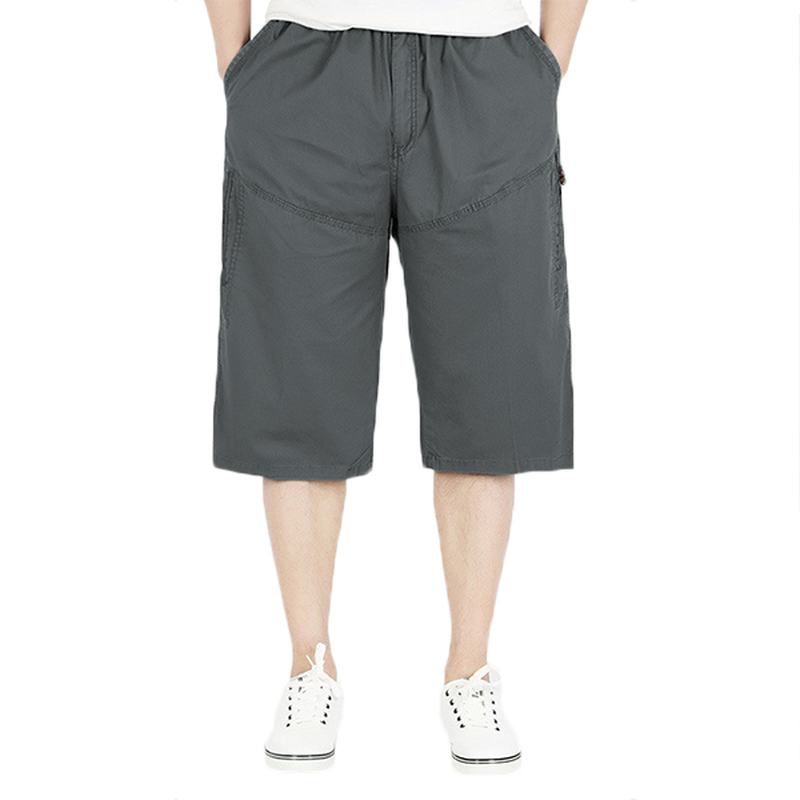 Męskie Letnie Plus Size Multi-pocket Solid Color Loose Fit Casual Bawełniane Szorty