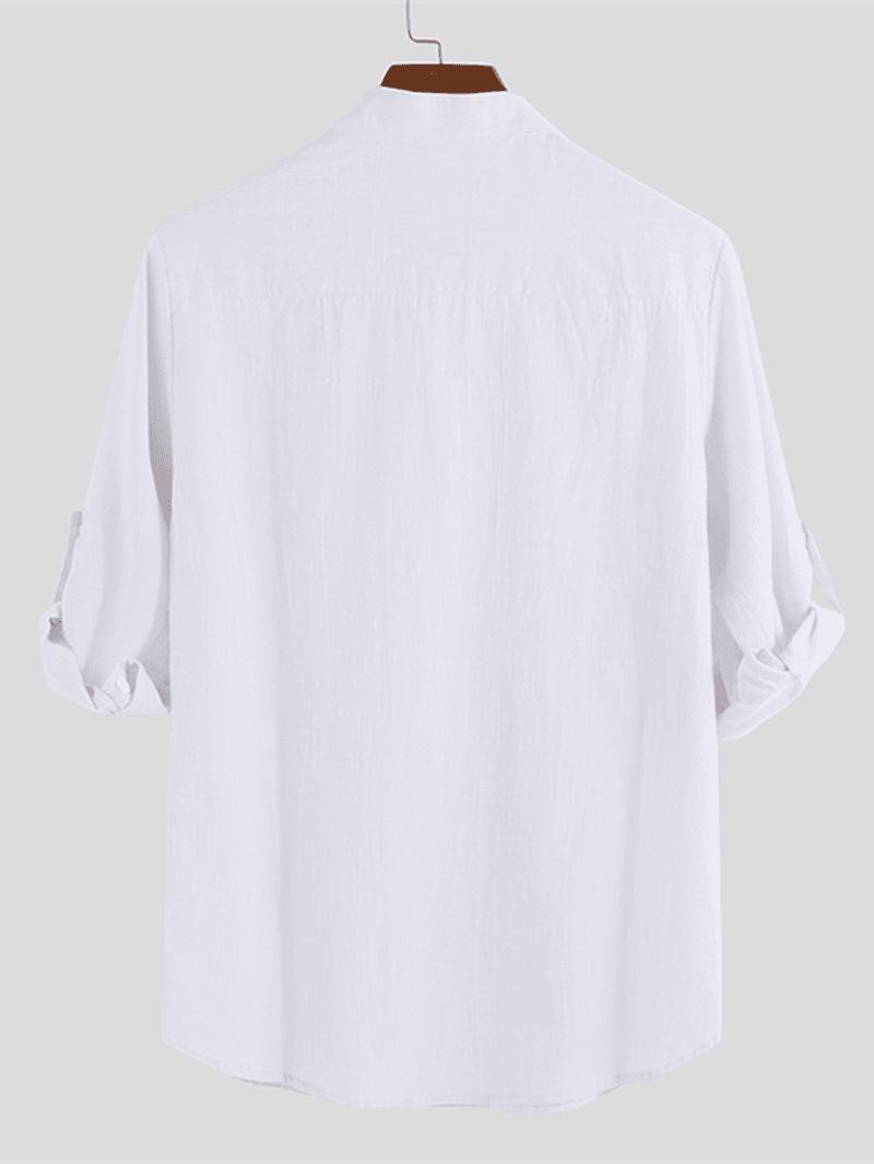 Męskie Lniane Luźne Koszule Z Luźnymi Guzikami W Stylu Henley