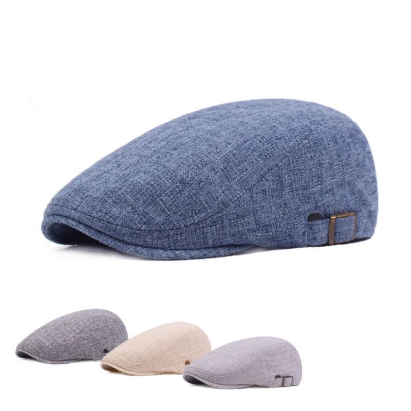 Męskie Lniane Solidne Berety Casual Newsboy Forward Hat Gorras