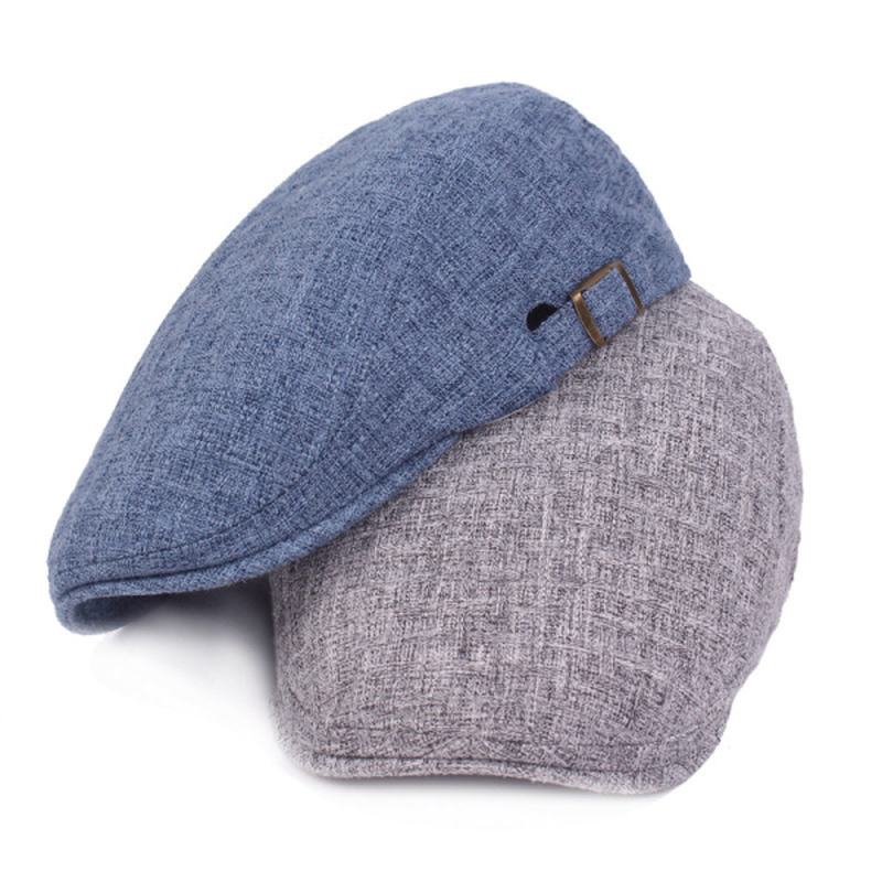 Męskie Lniane Solidne Berety Casual Newsboy Forward Hat Gorras