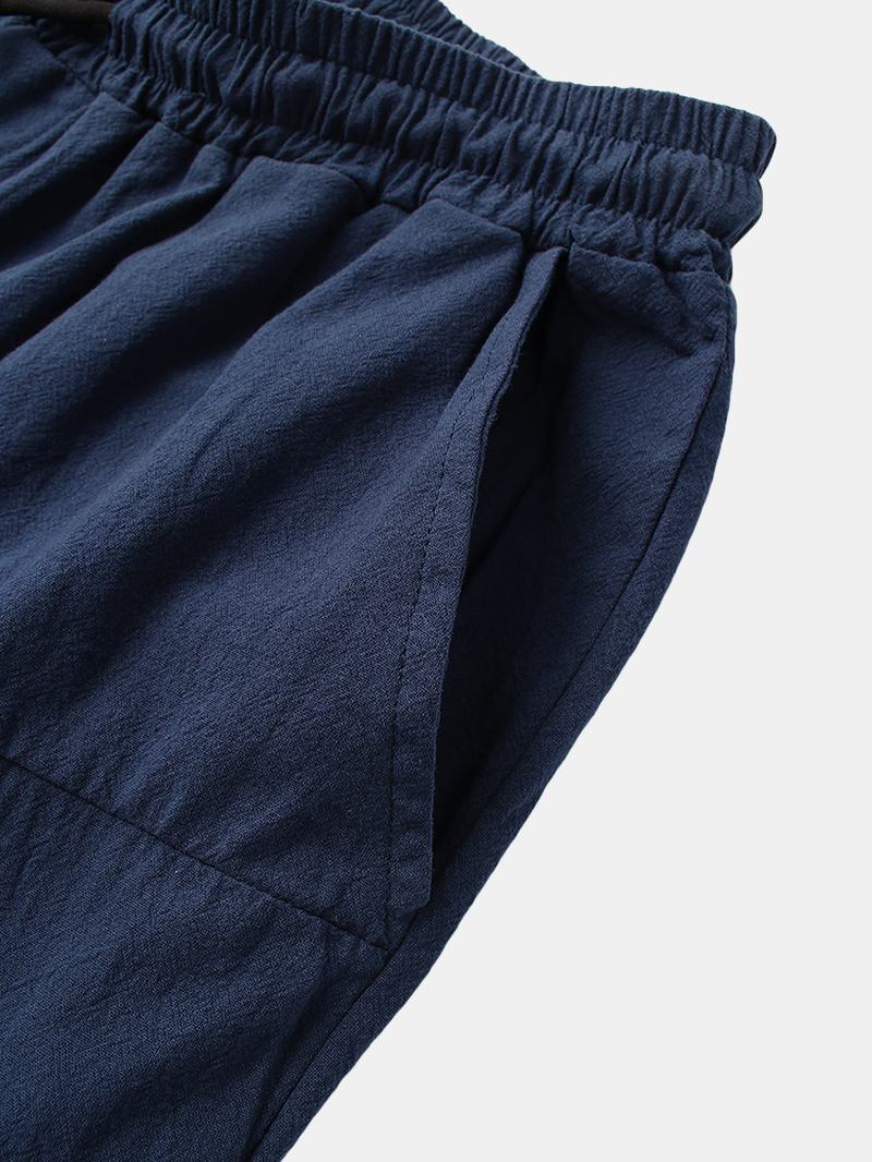 Męskie Lniane Spodnie W Stylu Chińskim Plisowane Kieszenie Ze Sznurkiem