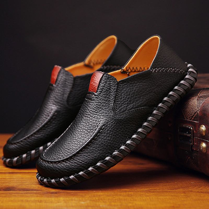 Męskie Miękkie Oddychające Płaskie Buty Casual Outdoor Leather Slip On Oxfords