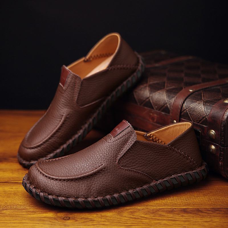 Męskie Miękkie Oddychające Płaskie Buty Casual Outdoor Leather Slip On Oxfords