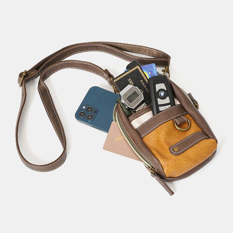 Męskie Mini Przeszycia W Kolorze Casual Crossbody Torby Odpinany Pasek Na Ramię All-match 6.5-calowa Torba Na Telefon