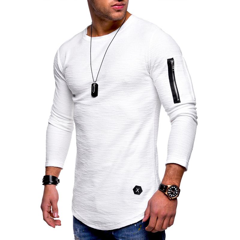 Męskie Oddychające Jednokolorowe Nieregularne Brzegi Na Zamek Błyskawiczny O-neck Z Długim Rękawem Slim Casual T-shirty