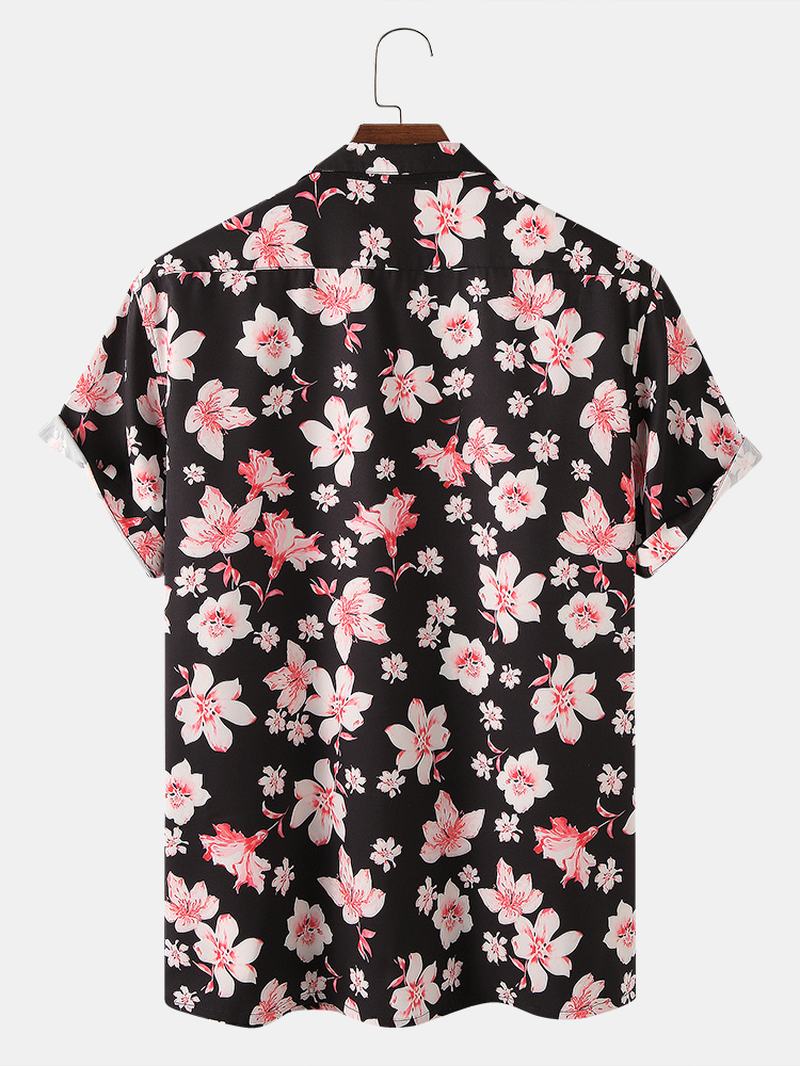 Męskie Oddychające Koszule Z Krótkim Rękawem I Kwiatowym Nadrukiem Peach Blossom