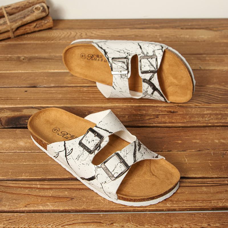 Męskie Oddychające Otwarte Antypoślizgowe Korkowe Dno Beach Casual Slide Slippers