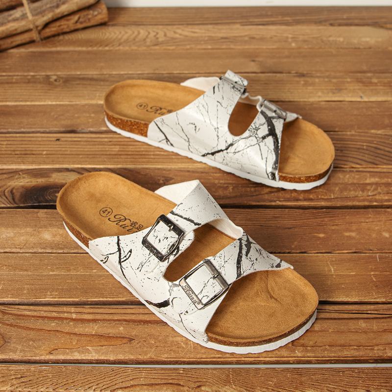 Męskie Oddychające Otwarte Antypoślizgowe Korkowe Dno Beach Casual Slide Slippers