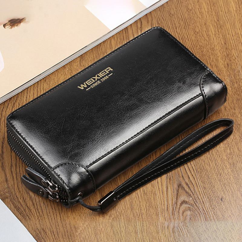 Męskie Oil Wax Skórzany Vintage Długi Portfel Posiadacz Karty Phone Bag