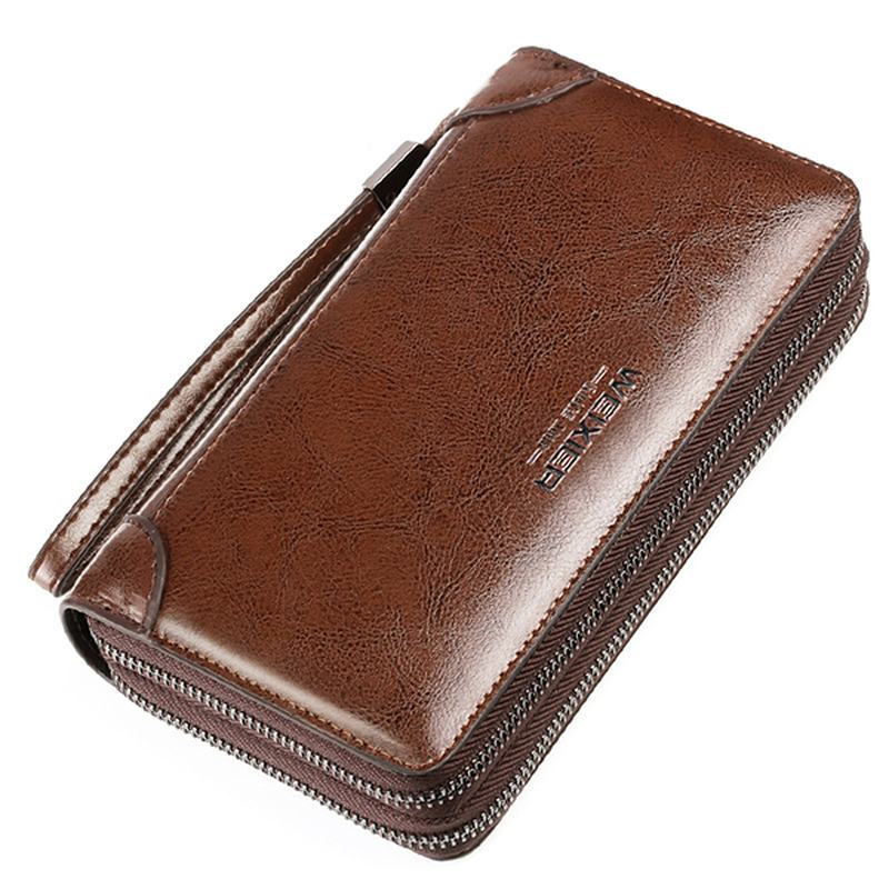 Męskie Oil Wax Skórzany Vintage Długi Portfel Posiadacz Karty Phone Bag