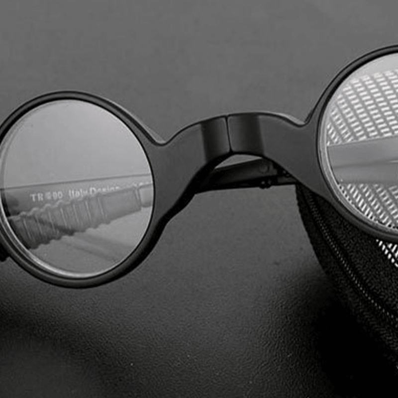 Męskie Okrągłe Super Lekkie Składane Okulary Chroniące Przed Promieniowaniem Pełne Okulary Do CZytania Okulary Dystansowe Z Torbą Na Suwak