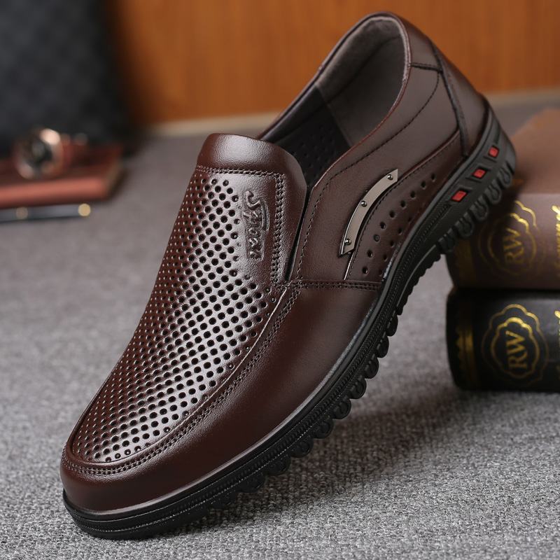 Męskie Oryginalne Skórzane Oddychające Miękkie Dno Slip On Casual Business Shoes