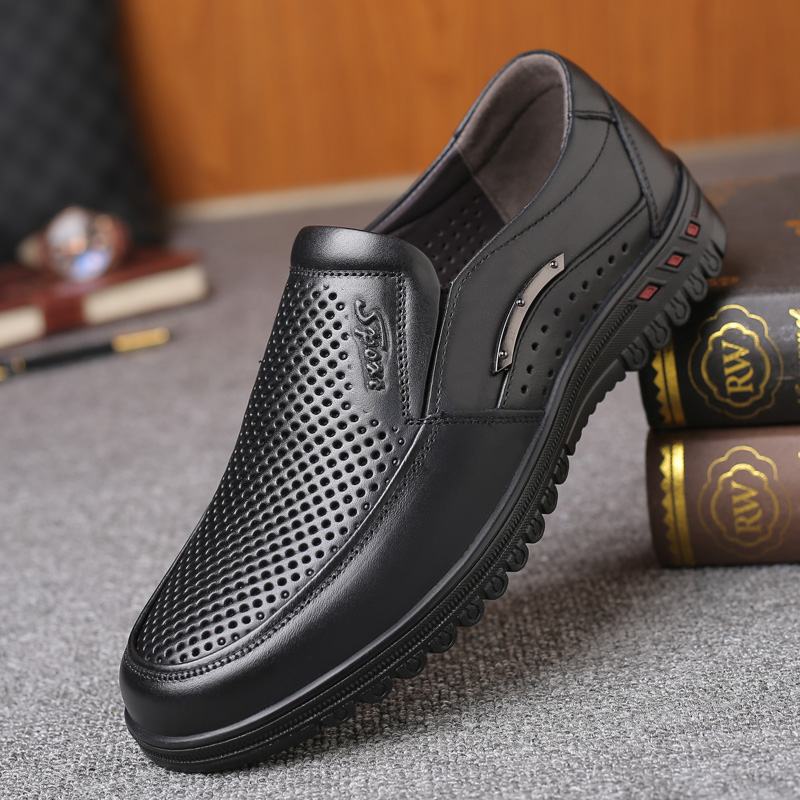 Męskie Oryginalne Skórzane Oddychające Miękkie Dno Slip On Casual Business Shoes