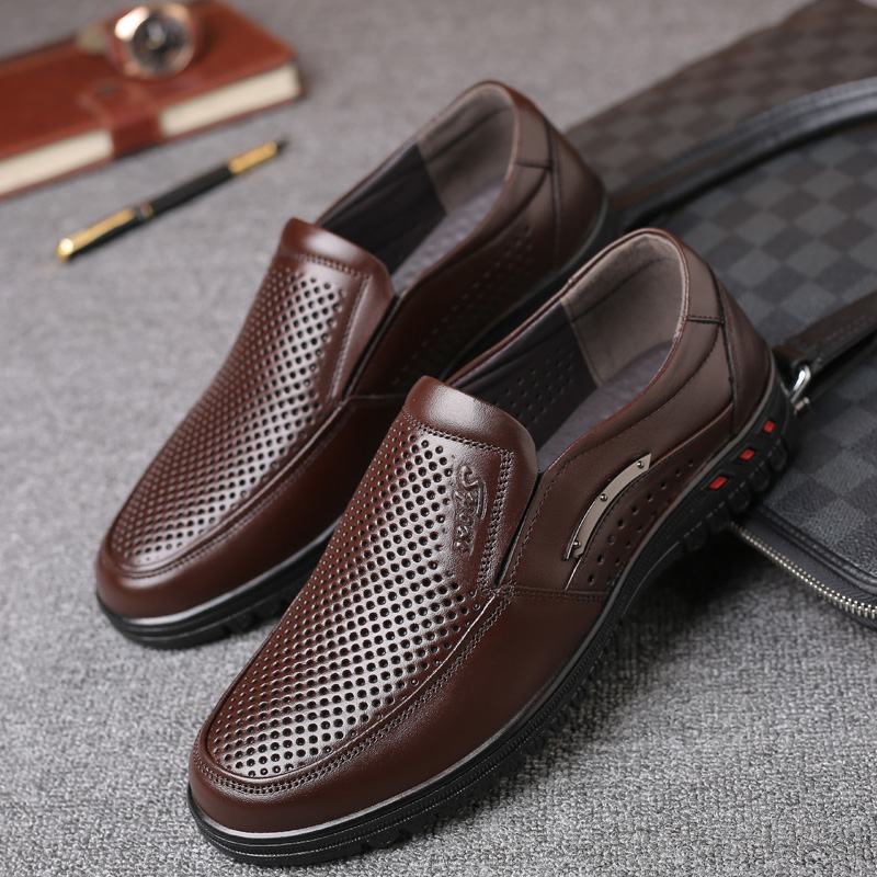 Męskie Oryginalne Skórzane Oddychające Miękkie Dno Slip On Casual Business Shoes