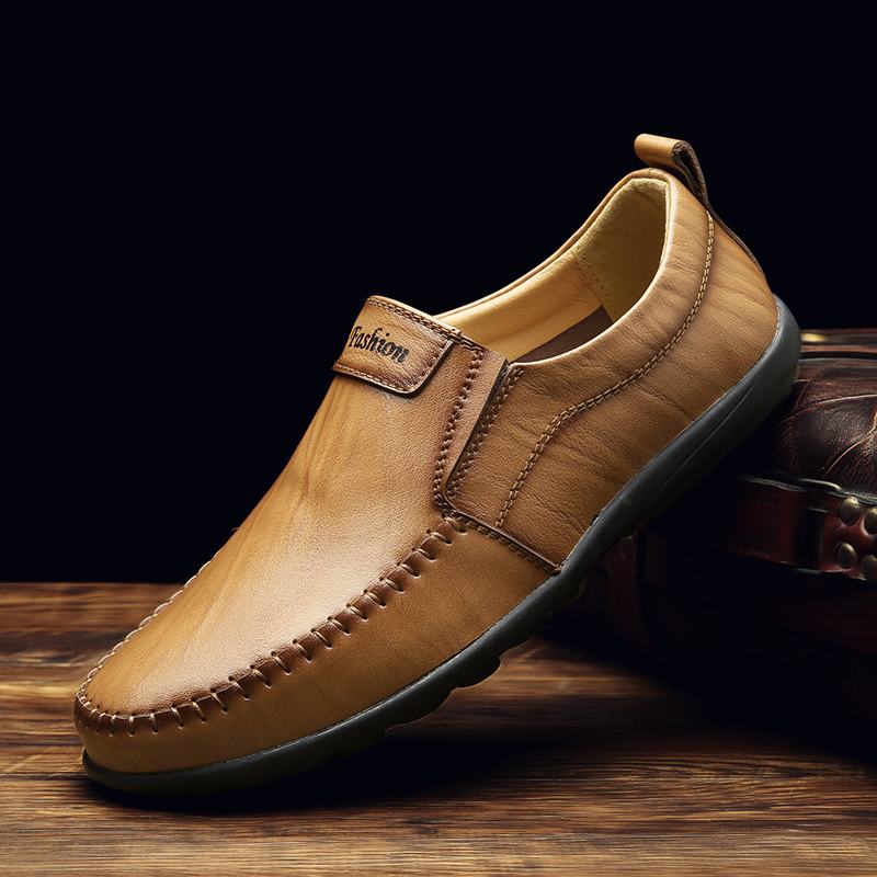 Męskie Oryginalne Skórzane Oddychające Miękkie Dno Slip On Driving Casual Business Loafers Shoes