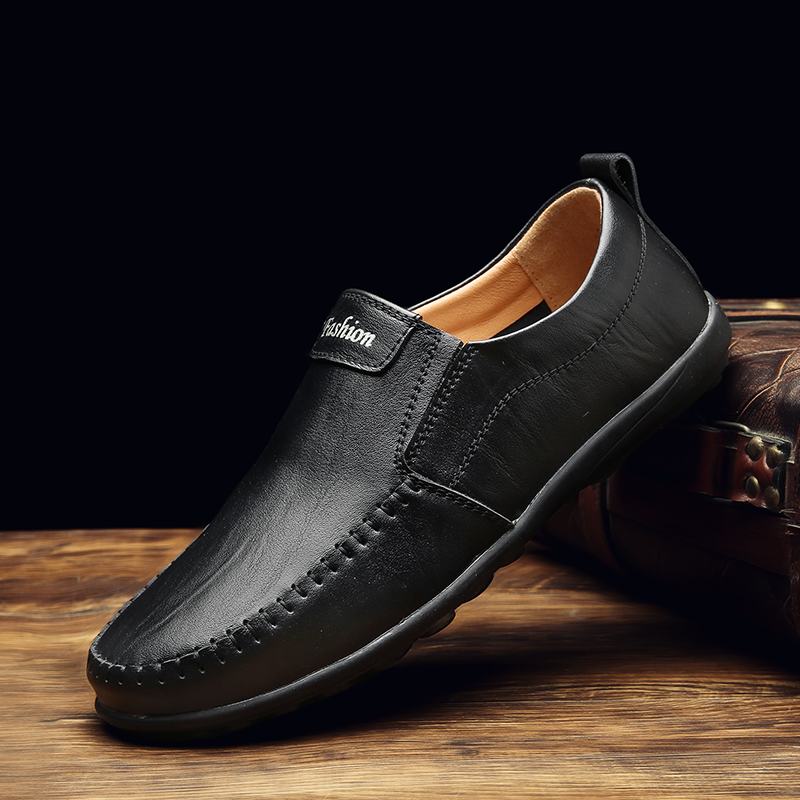 Męskie Oryginalne Skórzane Oddychające Miękkie Dno Slip On Driving Casual Business Loafers Shoes