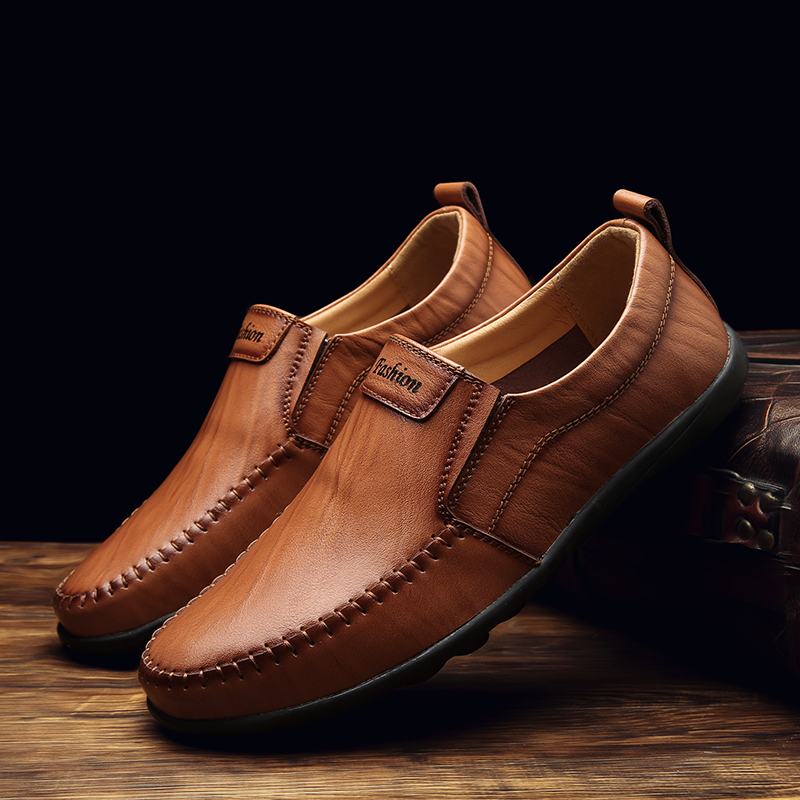 Męskie Oryginalne Skórzane Oddychające Miękkie Dno Slip On Driving Casual Business Loafers Shoes