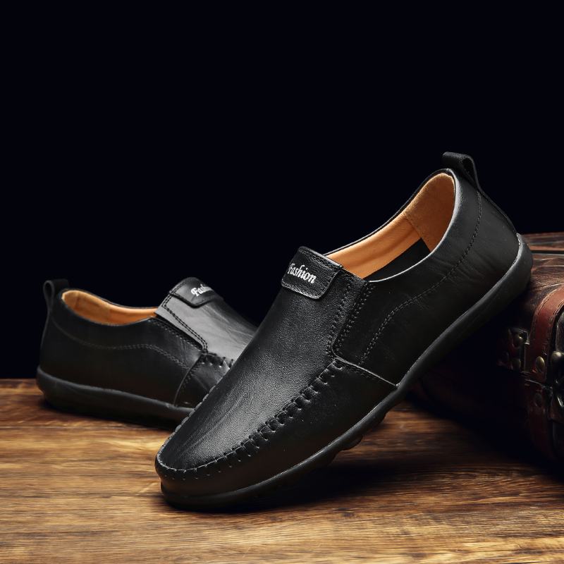 Męskie Oryginalne Skórzane Oddychające Miękkie Dno Slip On Driving Casual Business Loafers Shoes