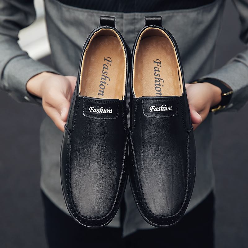 Męskie Oryginalne Skórzane Oddychające Miękkie Dno Slip On Driving Casual Business Loafers Shoes