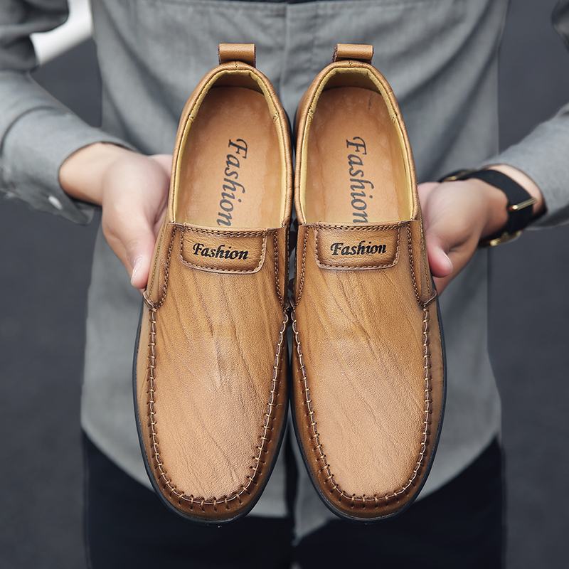 Męskie Oryginalne Skórzane Oddychające Miękkie Dno Slip On Driving Casual Business Loafers Shoes