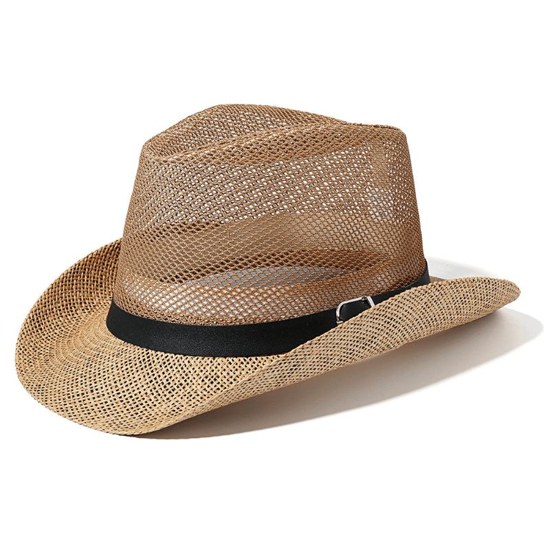 Męskie Outdoor Oddychająca Siatka Melonik Jazz Hat Cowboy Sunshade Słomkowy Kapelusz