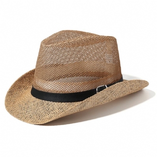 Męskie Outdoor Oddychająca Siatka Melonik Jazz Hat Cowboy Sunshade Słomkowy Kapelusz