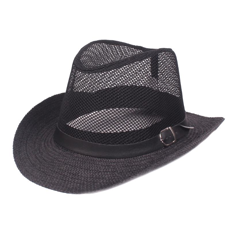 Męskie Outdoor Oddychająca Siatka Melonik Jazz Hat Cowboy Sunshade Słomkowy Kapelusz