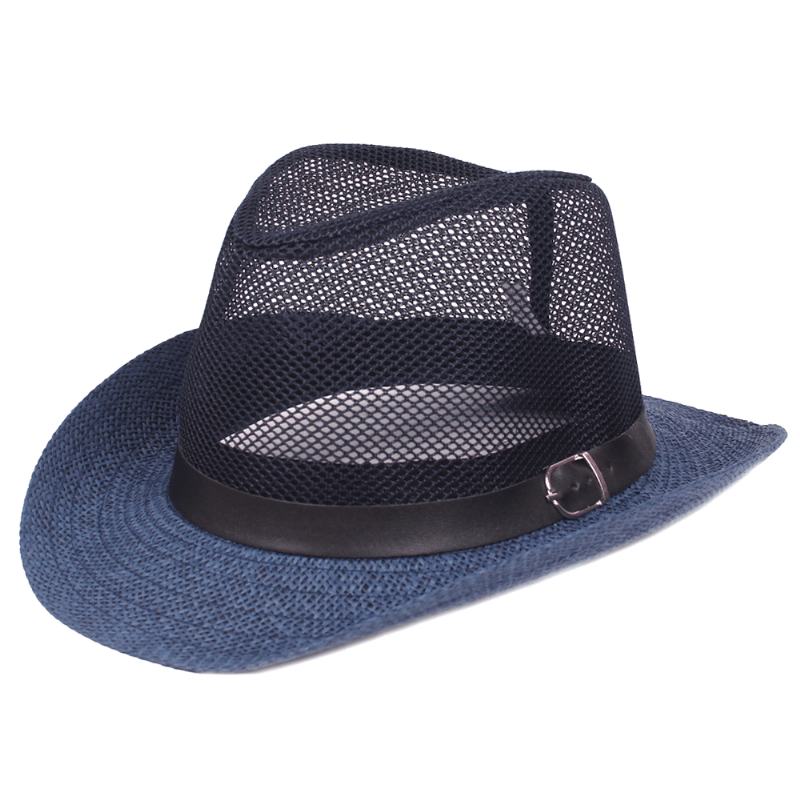 Męskie Outdoor Oddychająca Siatka Melonik Jazz Hat Cowboy Sunshade Słomkowy Kapelusz