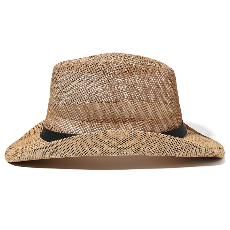 Męskie Outdoor Oddychająca Siatka Melonik Jazz Hat Cowboy Sunshade Słomkowy Kapelusz