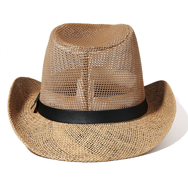 Męskie Outdoor Oddychająca Siatka Melonik Jazz Hat Cowboy Sunshade Słomkowy Kapelusz
