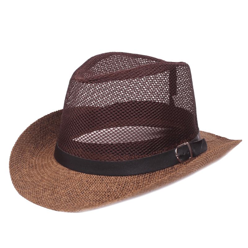 Męskie Outdoor Oddychająca Siatka Melonik Jazz Hat Cowboy Sunshade Słomkowy Kapelusz