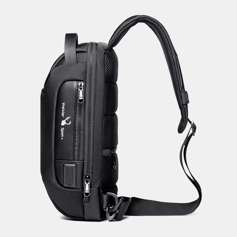 Męskie Oxford Password Ładowanie Usb Anti-theft Wielowarstwowa Wodoodporna Torba Crossbody Torba Na Klatkę Piersiową Torba Na Ramię