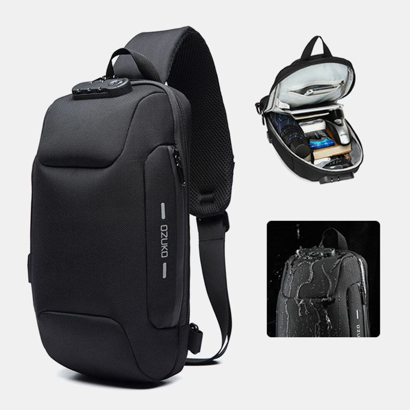 Męskie Oxford Password Lock Anti-theft Wodoodporna Odblaskowa Torba Crossbody Wieloprzedziałowa Torba Na Klatkę Piersiową Usb Do Ładowania