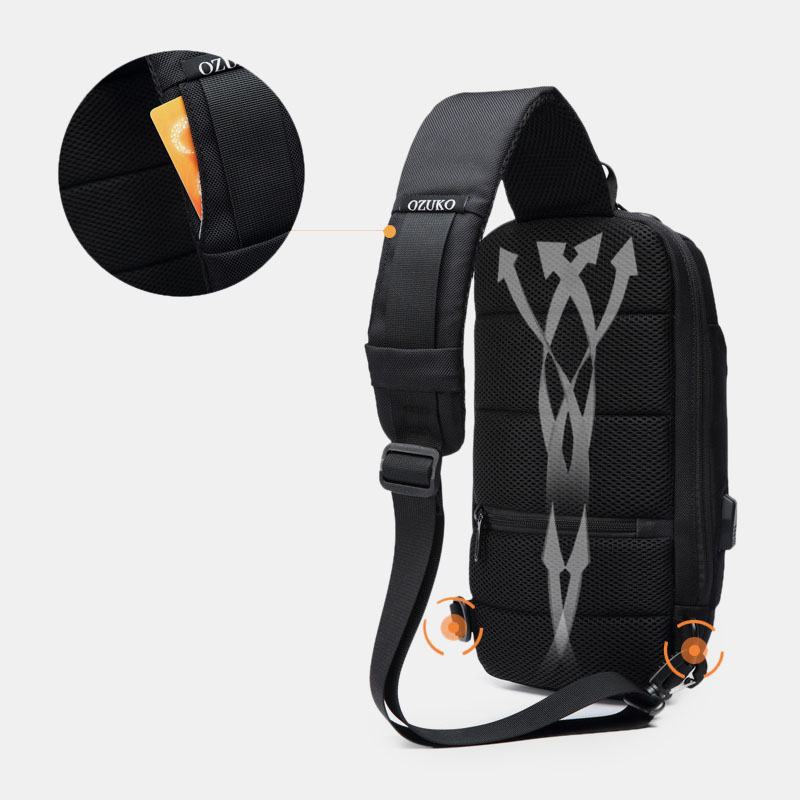 Męskie Oxford Password Lock Anti-theft Wodoodporna Odblaskowa Torba Crossbody Wieloprzedziałowa Torba Na Klatkę Piersiową Usb Do Ładowania