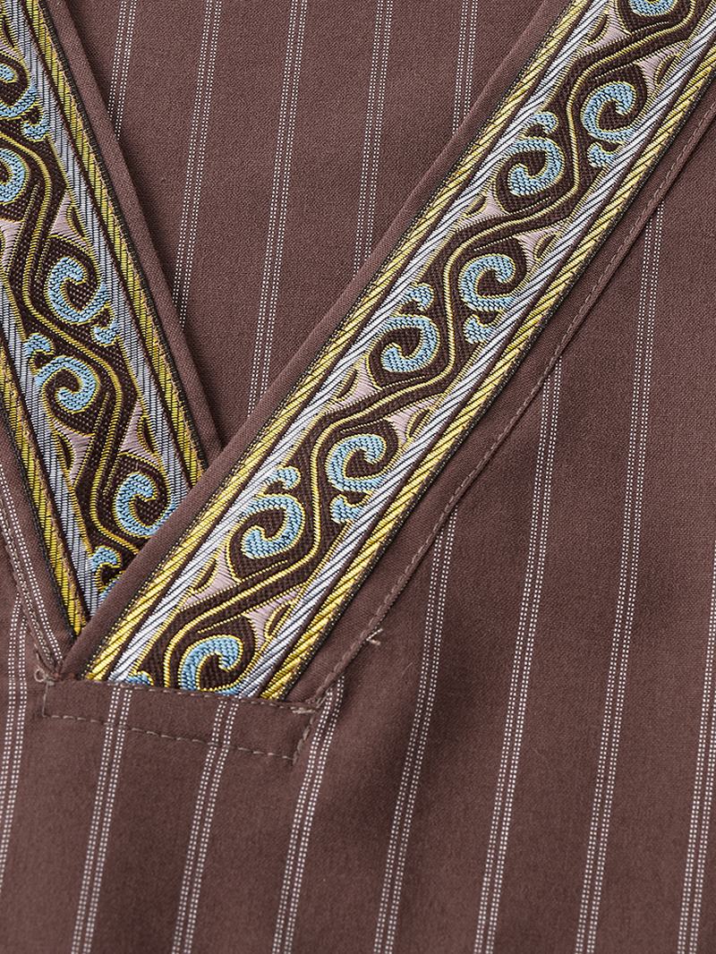 Męskie Paski Z Dekoltem W Szpic W Stylu Etnicznym Bawełniane Luźne Krótkie Zestawy Loungewear