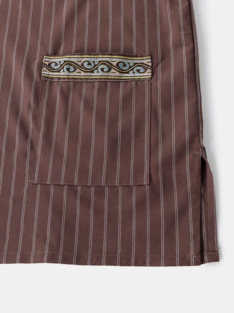Męskie Paski Z Dekoltem W Szpic W Stylu Etnicznym Bawełniane Luźne Krótkie Zestawy Loungewear