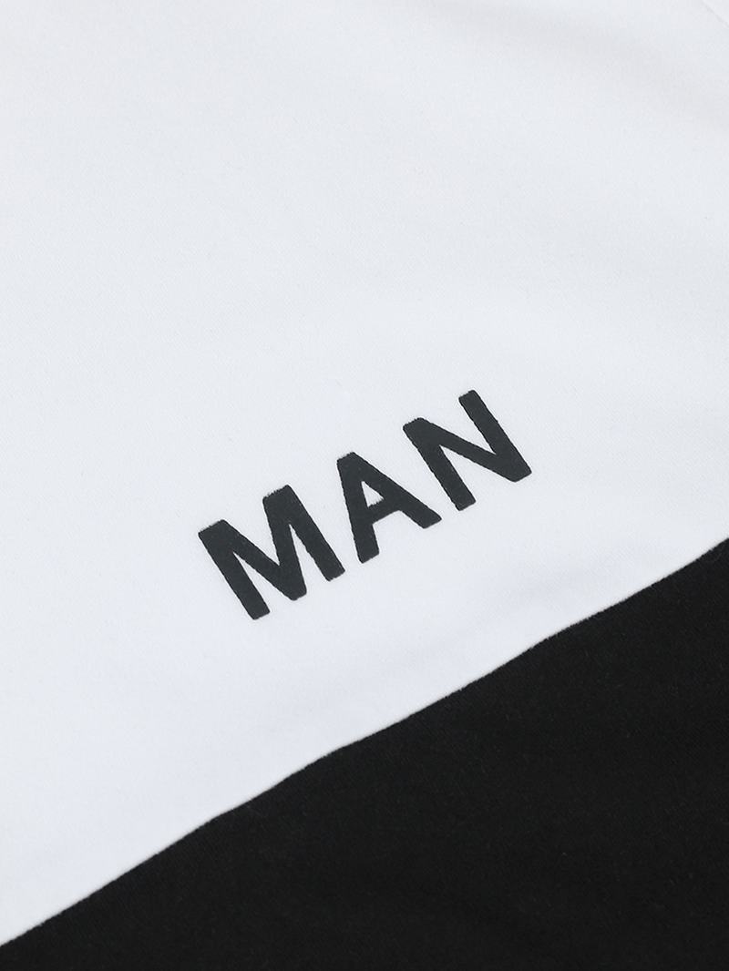 Męskie Patchworkowe Nadrukowane Litery Oddychające Koszulki Z Okrągłym Dekoltem Na Co Dzień Z Krótkim Rękawem