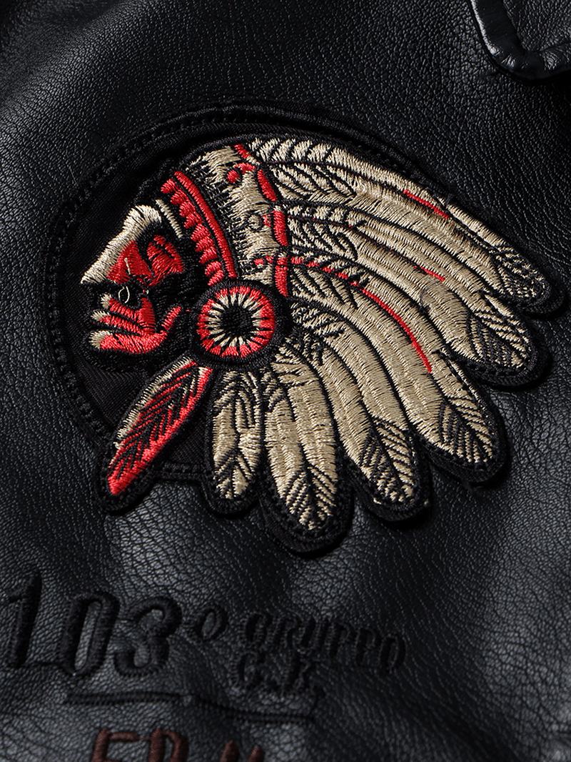 Męskie Plemienne Hafty Eagle Head Badge Pocket Zipper Z Długim Rękawem Pu Skórzane Kurtki