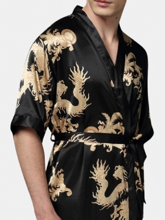 Męskie Plus Rozmiar Retro Luksusowa Plama Japońskie Kimono Chiński Smok Lodowy Jedwab Bielizna Nocna Szaty
