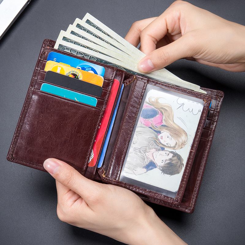 Męskie Poziome Pionowe Portfele Bifold Anti-theft Brush Multi-card Slot Card Holder Klip Na Pieniądze Portfele Ze Skóry Wołowej