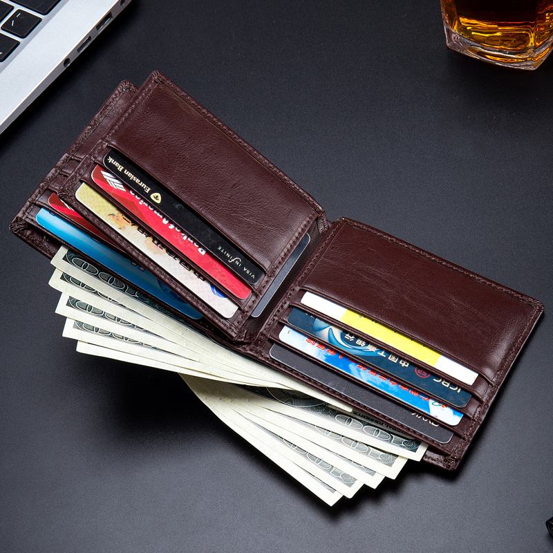 Męskie Poziome Pionowe Portfele Bifold Anti-theft Brush Multi-card Slot Card Holder Klip Na Pieniądze Portfele Ze Skóry Wołowej