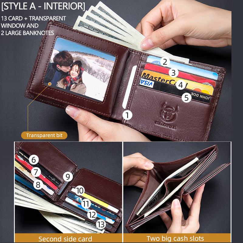 Męskie Poziome Pionowe Portfele Bifold Anti-theft Brush Multi-card Slot Card Holder Klip Na Pieniądze Portfele Ze Skóry Wołowej