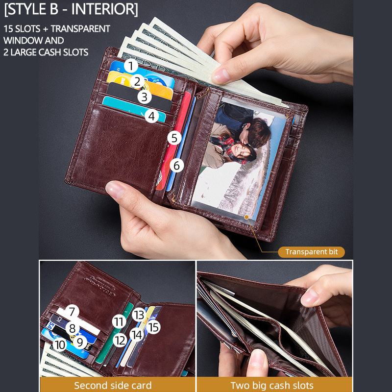 Męskie Poziome Pionowe Portfele Bifold Anti-theft Brush Multi-card Slot Card Holder Klip Na Pieniądze Portfele Ze Skóry Wołowej