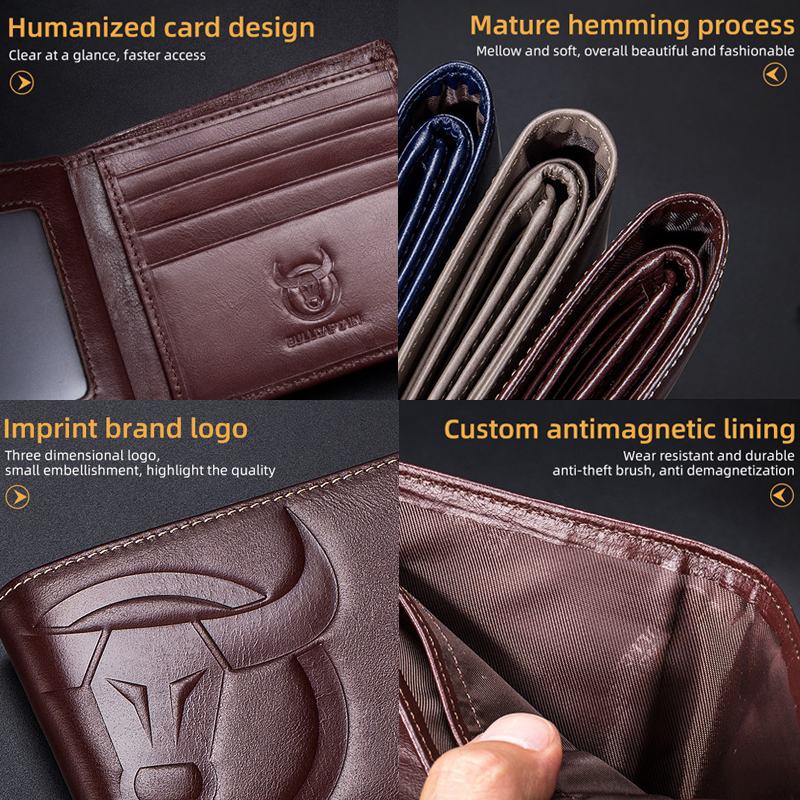 Męskie Poziome Pionowe Portfele Bifold Anti-theft Brush Multi-card Slot Card Holder Klip Na Pieniądze Portfele Ze Skóry Wołowej